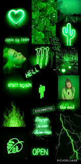 A wallpaper of billie eilish in a full yellow outfit on a yellow background and seated on a green chair. Wallpaper Green Aesthetic Green Aesthetic Billie Billie Eilish