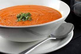 Spicy Roasted Red Pepper And Tomato Soup Recipe Tomato Soup Recipes Fodmap Recipes Stuffed Peppers