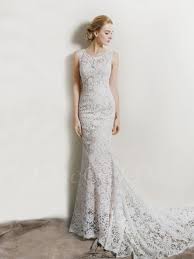 Hochzeitskleider mit spitze | hochzeit hochzeitskleider mit spitze. Vintage Meerjungfrau Rundhalsausschnitt Armelloses Brautkleid Spitze Mit Schleppe