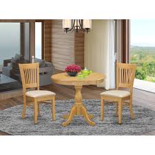 Check spelling or type a new query. East West Furniture Amva3 Oak C 3 Piece Dining Table Set 1 Round Pedestal Table And 2 Oak Wooden Kitchen Chairs Oak Finish Overstock 33559791