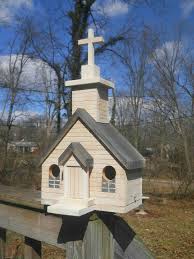 Handcrafted handmade church birdhouse lawn and garden. Church Birdhouses