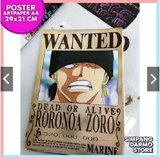 Jual poster bounty one piece shp dengan harga rp3.500 dari toko online distro channel id, kota bandung. Poster One Piece Buronan Roronoa Zoro Wanted Bounty Terbaru Straw Hat Ukuran A4
