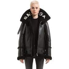 Balenciaga Women Logo Shearling Leather Jacket 2 915 Liked On Polyvore Featuring Ou Balenciaga Leather Jacket Shearling Jacket Fur Collar Leather Jacket