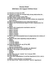 Bls practice exam questions and answers. American Heart Association Written Exam Review Sheer Review Sheet Aha Basic Life Support Written Exam Sequence Of Steps For Cpr Sequence Of Steps Course Hero