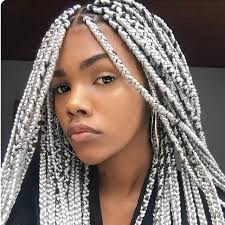 Black And Gray Box Braids 17 Long Silver Gray Box Braids For African American Woman Best Trends 2018 Grey Box Braids Box Braids Hairstyles African Braids Styles