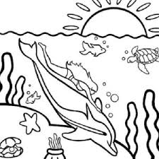 This coloring page features a picture of girl swimming to color. A Girl Swim With Dolphin Coloring Page Kids Play Color