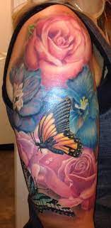 Colorful Flower And Butterfly Tattoo Half Sleeve Half Sleeve Tattoo Tattoo Half Sleeve Colorful Flowers
