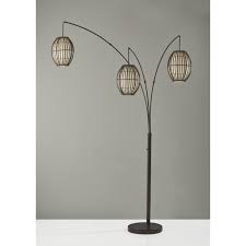 The maui floor lamp features paper and wooden lanterns that hang in an arc from its slender frame. Maui Arc Lamp Adesso