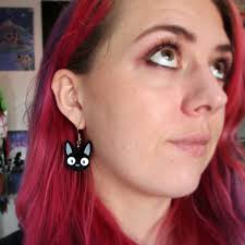 Jiji Cat Face Dangle Anime Earrings, Kiki's Delivery Service Inspired Cat  Jewelry