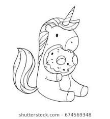Vector Illustration With Cute Cartoon Unicorn Eating Tasty Donuts Paginas Para Colorear De Animales Sirena Para Colorear Paginas Para Colorear