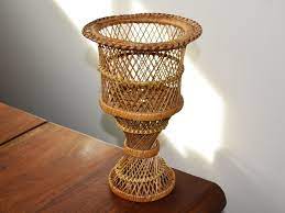 Vintage Rattan Planter 14 5 Tall Wicker Plant Holder Etsy Rattan Planters Plant Stand Tall Plant Stands