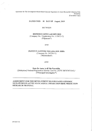 Lot 2.92, 2nd floor, low yat plaza, jalan bulan, 55100 kuala lumpur. Bionexus Gene Lab Corp Ex 10 5 Agreement For The Development Blood Based Genomic Signatures In Acute Myocardial Infarction Risk Prediction Research Proposal With Institut Jantung Negara Sdn Bhd And Dato Dr Amin