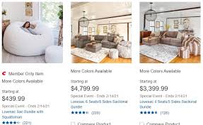 Wine rack, desks, dressers, drawers, entertainment units, futons Lovesac Sactions Sacs Costco Bundles Available 4799 99