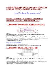 Buku ini berisi tentang langkah kerja dalam menghitung rab (rencana anggaran biaya) bangunan dengan contoh kasus pada rumah tipe 36. Rencana Anggaran Biaya Jembatan