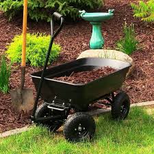 Zumz New Heavy Duty Garden Utility Yard 4 Wheel Hand Drawn Dump Cart Trolley Wheel Barrow Tipper Truck Wheelbarrow Black Dump Cart Wheelbarrow Sunnydaze Decor