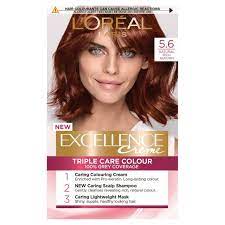 Follow with your auburn color blend, applying it from root to tip with a tint brush. L Oreal Paris Excellence Permanent Hair Dye Rich Auburn Red 5 6 Sainsbury S