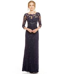 Adrianna Papell Beaded Lace 3 4 Sleeve Gown Evening Dresses With Sleeves Lace Blue Dress Mob Dresses