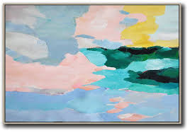 Oversized Horizontal Contemporary Art Large Canvas Wall Art For Sale Pinl Blue Green Yellow Big Canvas Art Shop large wall art from bo yi gallery, get abstract, floral, landscape painting with abstract style, with elegant design for home, office, hotel in living room, lounge, bedroom and more. big canvas art