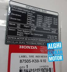Sebagai informasi, ukuran pelek vario 150 baru ini adalah 2.15 untuk yang depan dan belakang 2.50 ring 14. Jual Stiker Informasi Tekanan Ban Vario 150 125 Original Honda 87505 K59 A10 Di Lapak Alghi Berkah Motor Bukalapak