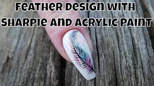 Feather Design With Sharpie And Acrylic Paint Youtube Feather Nail Art Nail Tutorial Videos Feather Design