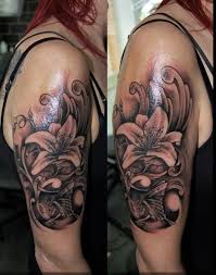 Black And Grey Flower Tattoos Black Grey Flower Tattoo 3d Tattoo Design Picture For Men And Women In Hd Lilly Flower Tattoo Sleeve Tattoos Flower Tattoo Sleeve
