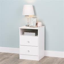 Prepac Table De Nuit Astrid Deux Tiroirs Poignees Cristal Blanc Rona