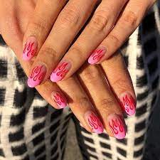 Red glitter gold star stamped christmas. Flame Nails Fire Nails Minimalist Nails Swag Nails