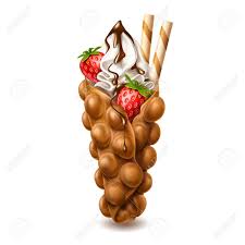 Vector Realistic Bubble Waffle 3d Hong Kong Wafer Or Egg Waffle With Sweet Ripe Strawberry Vanila Cream And Chocolate An Cobertura De Bolo Receitas Culinaria