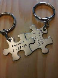 I designed this by taking a puzzle piece image from google and tracing around it in fusion360, then added a heart and a keychain hole. Hand Stamped Personalized Keychain Forever And Always Couples Etsy Hand Stamped Keychain Keychain Personalized Keychain