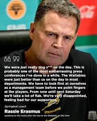 It's a slap in the face' Rassie Erasmus has defended his decision to make  10 changes to the starting Springboks team to face Australia in their  second Rugby Championship match.