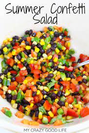 This Summer Confetti Salad With Corn Is A High Fiber High Protein Salad And Makes A Great Side Dish Or Summer Appet Caviar Recipes Protein Salad Cowboy Caviar