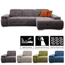 Polstersofa Mit Aufwendiger Steppung In Sitz Und Lehne Verstellbaren Kopfteilen Sowie Bett Bzw Schlaffunktion Hoher Sitz Und Liegekomfort Ecksofa Sofa Couch