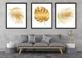 Gold Tropical Leaves Gold Foil Palm Leaves Gold Prints Palm Leaves Prints Living Room Wall Art P Gold Living Room Walls Wall Art Living Room Room Wall Art