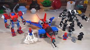 Match the posable spider mech, featuring an opening minifigure cockpit, tech spider/web shooter and gripping claw. Builds Lego Spider Man Mech Spiderjet Vs Venom Mech 76146 76150 Youtube