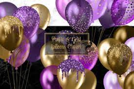 The set includes 53 images of balloons in a variety of soft blue, ivory, and gold. Purple And Gold Balloons Clipart Grafik Von Digital Curio Creative Fabrica