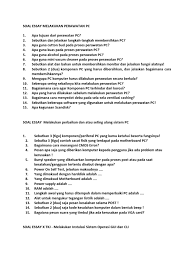 Jaring kubus dan balok kelas 5 sd; Soal Essay Melakukan Perawatan Pc
