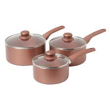 You'll find durable and versatile sets, to help you make a tasty meal for the family without any fuss. Rose Gold 3 Piece Saucepan Set