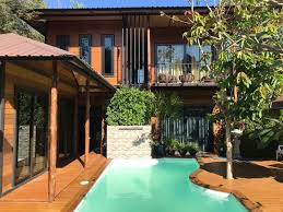 Nice Natural Color Wooden House With Swimming Pool
