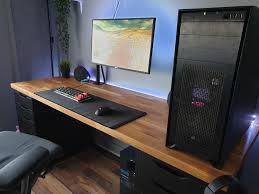 Converted My Garage To Have Space For A Gaming Area Solid Timber Ikea Rasunda With Black Alex Drawer Home Office Setup Ikea Gaming Desk Hack Ikea Gaming Desk