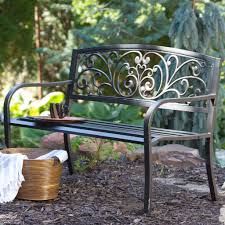 Curved Metal Garden Bench With Heart Pattern In Black Antique Bronze Finish Metal Garden Benches Garden Bench Iron Bench