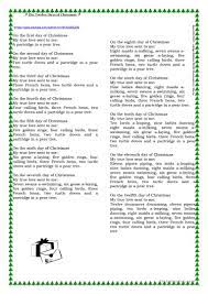 12 Days Of Christmas Words The Twelve Days Of Christmas Lyrics English Esl Worksheets For Distance Learning And Physical Classrooms