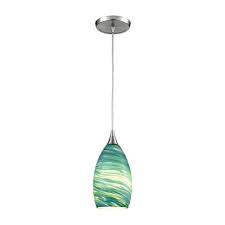 Elk Lighting Collanino Satin Nickel Five Inch One Light Mini Pendant With Aqua Swirl Blown Glass 10650 1 Bellacor