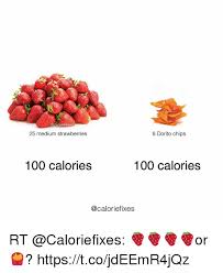 Learn about the number of calories and nutritional and diet information for strawberry, raw. 25 Medium Strawberries 8 Dorito Chips 100 Calories 100 Calories Rt Or Httpstcojdeemr4jqz Anaconda Meme On Me Me