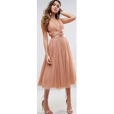 Asos vestiti lunghi vestiti asos, collezione primavera 2019. Asos Premium Vestito Da Cerimonia Midi In Tulle Con Nastri E Fiocchi Rosa