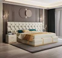 Cama de Luxo com Cabeceira Grande Moderna e Sofisticada, Mobiliário de  Quarto Designer, Cama Estofada em Couro Tamanho King