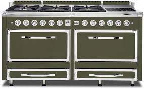Freestanding ranges can have up to 8 burners, with some featuring a griddle and induction elements for a wide array of succulent cuisines to be made. Viking Tvdr6616icy Tuscany Series 66 Inch Cypress Green Induction Dual Fuel Freestanding Range In Cypress Green Appliances Connection