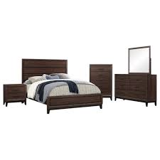 Target/furniture/bedroom furniture/bedroom sets & collections (112)‎. Coventry 5 Piece Bedroom Set Queen Brown Wood Modern Panel Bed Dresser Mirror Chest 1 Nightstand Walmart Com Walmart Com