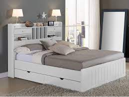 lit mederick avec rangements et tiroirs 140x190 pin blanc schlafzimmer einrichten bett mit stauraum bett