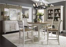 Farmhouse Reimagined 5 Piece Gathering Counter Height Table Set In Antique White Finish With Chestnut Tops By Liberty Furniture 652 Dr O5gts Counter Height Table Sets Liberty Furniture Farmhouse Dining Room Table