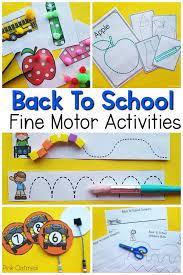 Find creative activities for your preschooler in areas such as arts and crafts, cooking, music and dance, and basic academic skills. Back To School Fine Motor Activities Pink Oatmeal Shop Fine Motor Activities School Activities Preschool Fine Motor